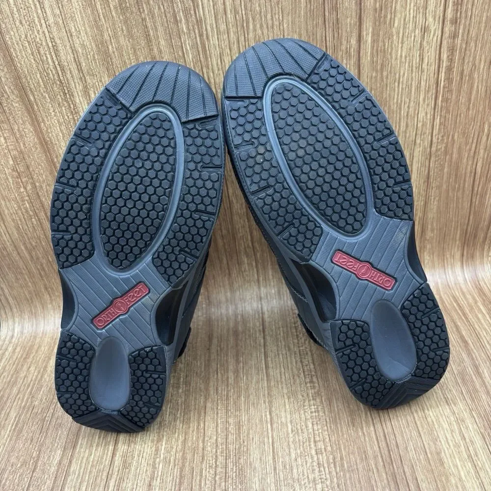 Orthofeet Alpine Men Size 8.5 2E Fisherman Sandals Shoes Black Gray Leather 598‎
